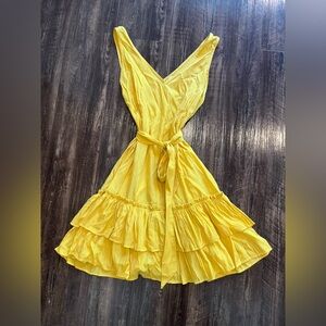 L Love Yellow Ruffled V-Neck Dress  M
